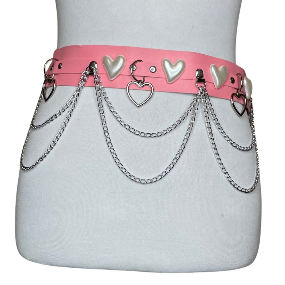 Kawaii Pink Heart Chain Belt - Pastel Goth Harajuku Double Strap - Picture 2 of 8